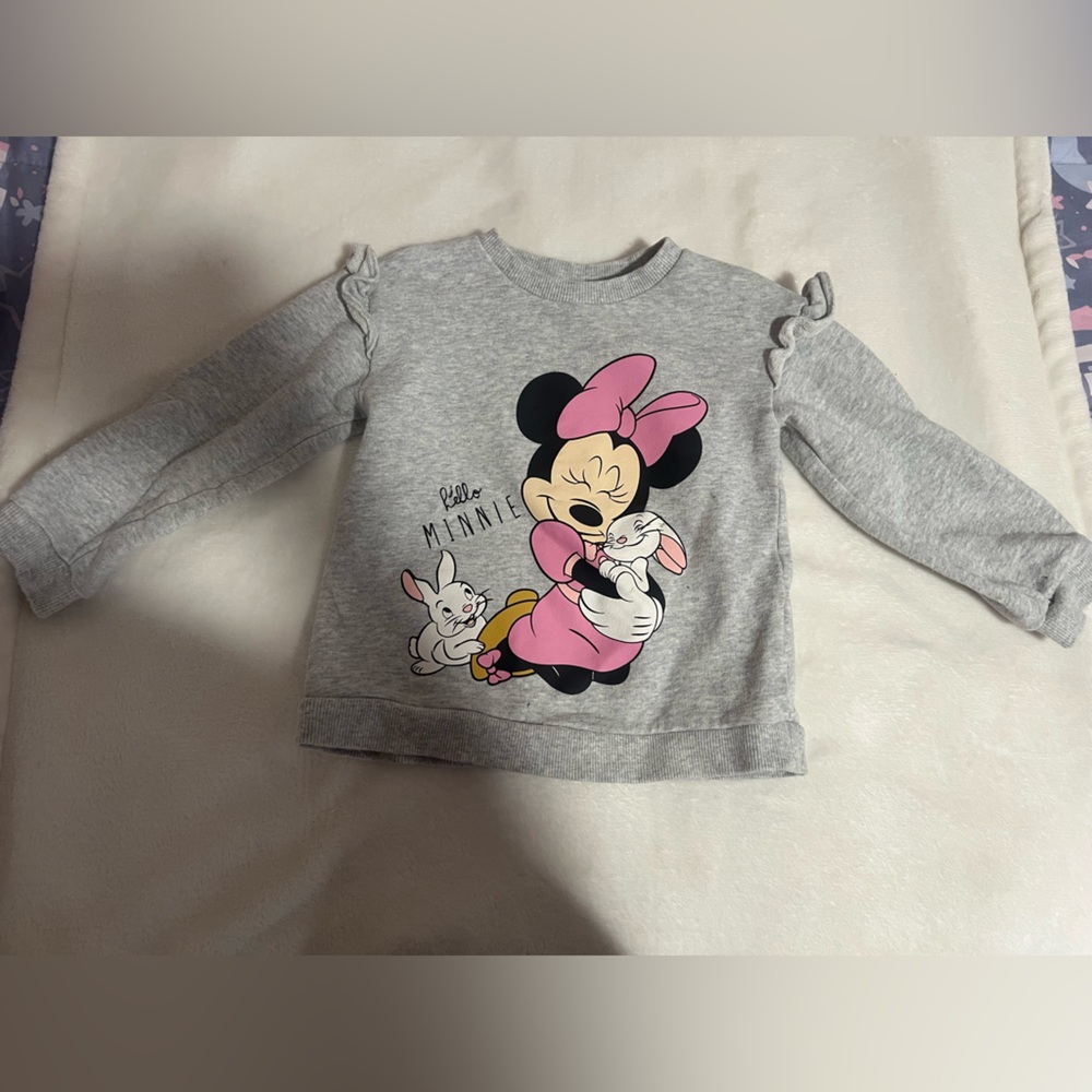 H&M Gray Minnie Mouse Sweatshirt with Pink Accents